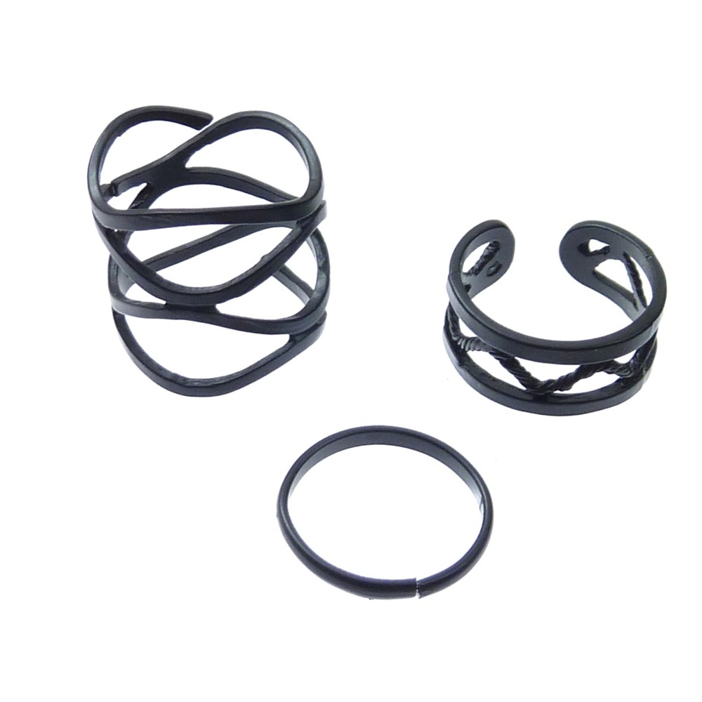 Black Metal Ring Set Size 5.5 - Picture 2 of 4